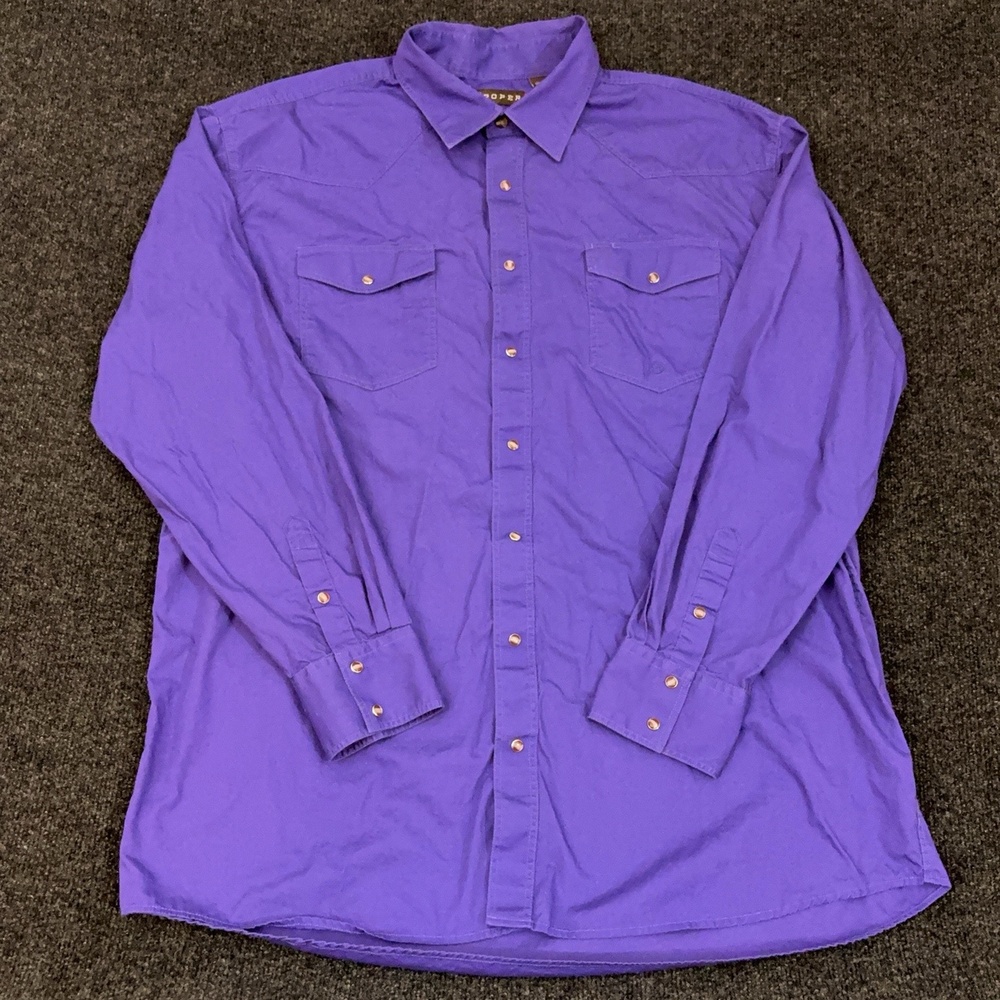 Roper Shirt Mens 2XLT Purple Solid Long Sleeve Western Snap Pockets Casual